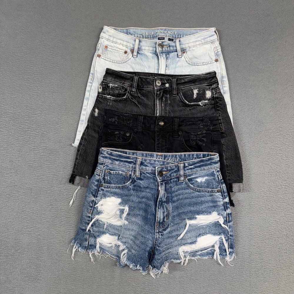 American Eagle Shorts Lot Bundle Womens 0 Blue Relaxed Short Mom Festival Denim